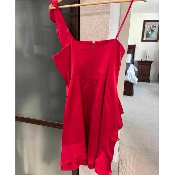 BCBGMaxAzria "Jonesy" Ruffled One Shoulder Mini Dress - Ruby Red Size 4 - Picture 9 of 14